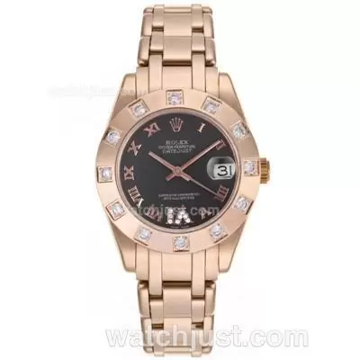 Rolex Masterpiece Automatic Movement Full Rose Gold Roman Marking With Black Dial Mid Size