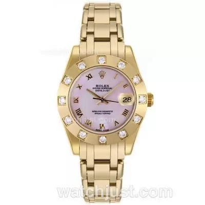 Rolex Masterpiece Automatic Movement Full Gold Roman Marking With Pink Mop Dial