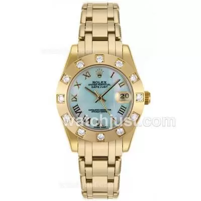 Rolex Masterpiece Automatic Movement Full Gold Roman Marking With Blue Mop Dial Mid Size