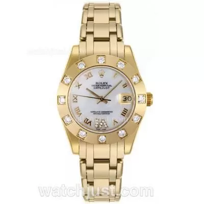 Rolex Masterpiece Automatic Movement Full Gold Roman Marking With White Mop Dial Mid Size