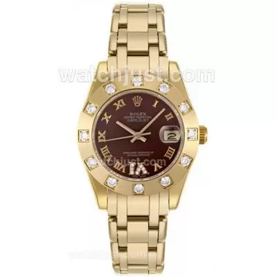 Rolex Masterpiece Automatic Movement Full Gold Roman Marking With Brown Dial Mid Size