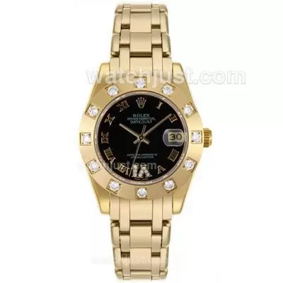 Rolex Masterpiece Automatic Movement Full Gold Roman Marking With Black Dial Mid Size