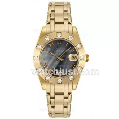 Rolex Masterpiece Automatic Movement Full Gold Roman Marking With Black Mop Dial Mid Size