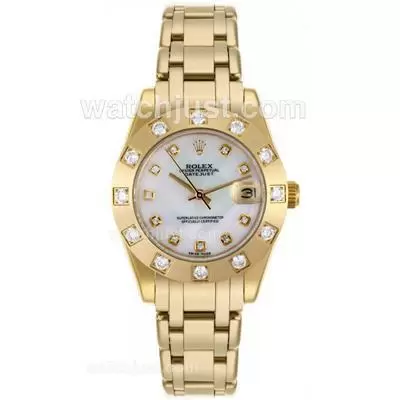 Rolex Masterpiece Automatic Movement Full Gold Diamond Bezel And Markers With Mop Dial Mid Size