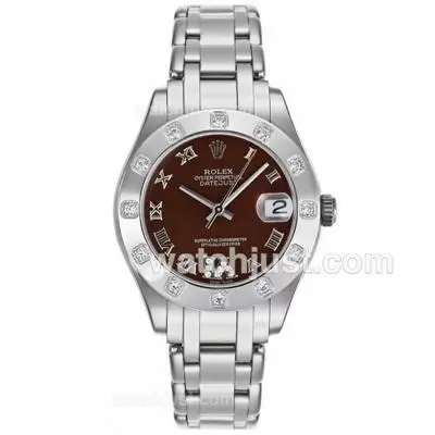 Rolex Masterpiece Automatic Movement Diamond Bezel Roman Markers With Brown Dial Mid Size