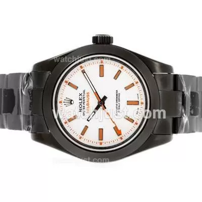 Rolex Milgauss Automatic Movement Full Pvd With White Dial Orange Markers