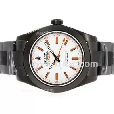 Rolex Milgauss Automatic Movement Full Pvd With White Dial Orange Markers