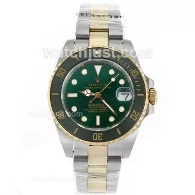 Rolex Submariner Automatic Two Tone Ceramic Bezel With Green Dial Sapphire Glass