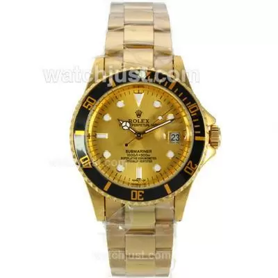 Rolex Submariner Automatic Full Yellow Gold With Black Bezel And Golden Dial