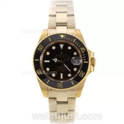 Rolex Submariner Automatic Full Yellow Gold With Black Bezel And Dial Medium Size