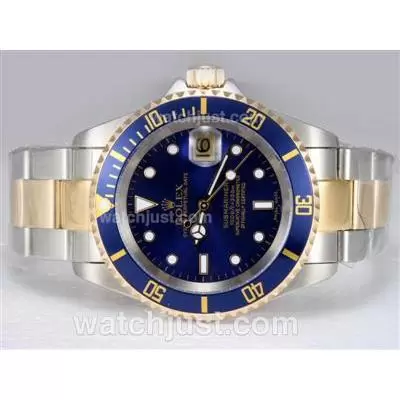 Rolex Submariner Automatic Movement With 14k Wrapped Gold Two Tone With Blue Dial And Bezel