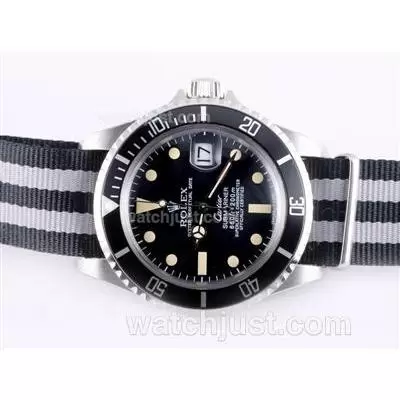 Rolex Submariner Automatic With Black Bezel And Dial Vintage Version Nylon Strap