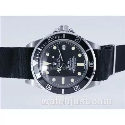 Rolex Submariner Automatic With Black Bezel And Dial Vintage Version Black Nylon Strap