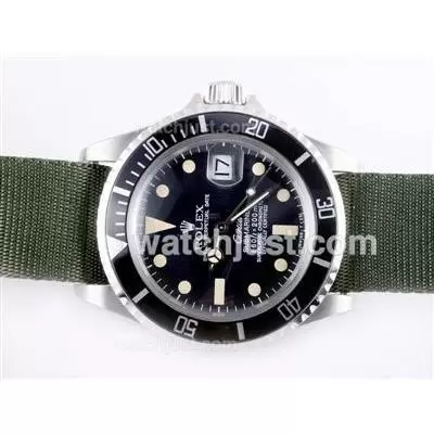 Rolex Submariner Automatic With Black Bezel And Dial Vintage Version Green Nylon Strap