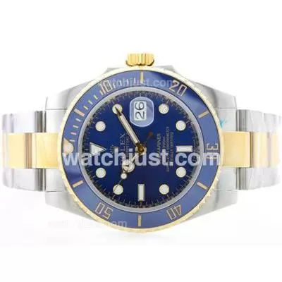 Rolex Submariner Automatic 18k Gold Plated Two Tone With Blue Dial Blue Ceramic Bezel