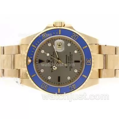 Rolex Submariner Automatic 18k Full Gold Plated With Gray Dial Blue Ceramic Bezel