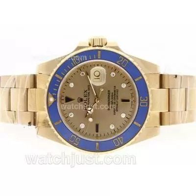 Rolex Submariner Automatic 18k Full Gold Plated With Golden Dial Blue Ceramic Bezel