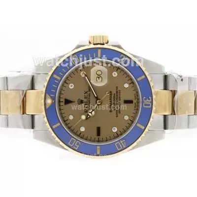 Rolex Submariner Automatic 18k Two Tone Plated With Golden Dial Blue Ceramic Bezel