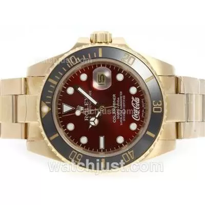 Rolex Submariner Cocacola Limited Edition Automatic Full Gold With Red Dial Ceramic Bezel