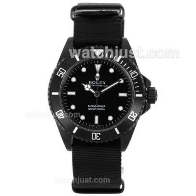 Rolex Submariner Automatic Pvd Case With Black Dial Nylon Strap