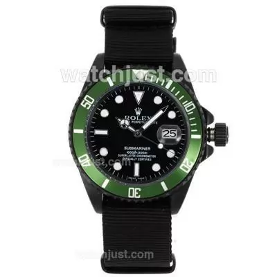 Rolex Submariner Automatic Pvd Case Green Bezel With Black Dial Nylon Strap