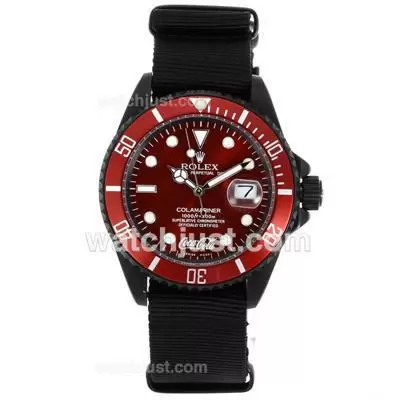 Rolex Submariner Coca Cola Automatic Pvd Case With Red Dial And Bezel Nylon Strap