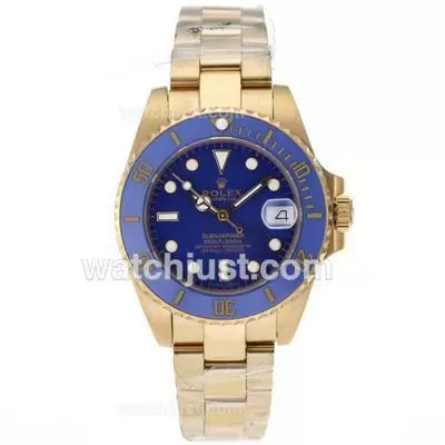 Rolex Submariner Automatic Full Gold Ceramic Bezel With Blue Dial Lady Size