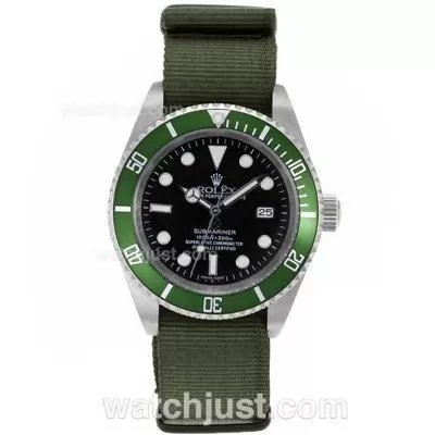 Rolex Submariner Automatic Movement With Green Bezel And Nylon Strap