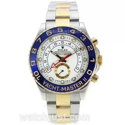 Rolex Yacht Master Ii Automatic Two Tone Blue Ceramic Bezel With White Dial 10 Min Countdown Working Same Chassis As Eta Version 1/4 Rotating Bezel