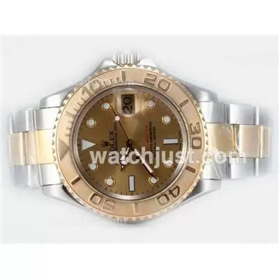 Rolex Yacht Master Automatic Movement 14k Wrapped Gold Two Tone With Golden Dial