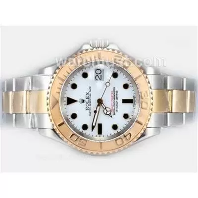 Rolex Yacht Master Automatic Movement 14k Wrapped Gold Two Tone With White Dial