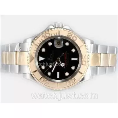 Rolex Yacht Master Automatic Movement 14k Wrapped Gold Two Tone With Black Dial