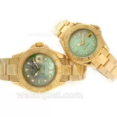 Rolex Yacht Master Automatic Movement Full Gold With Green Mop Dial