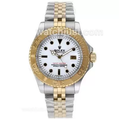 Rolex Yacht Master Automatic Two Tone Black Markers With White Dial