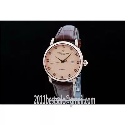 Patek Philippe Calatrava Rose Gold Dial Maroon Leather Strap