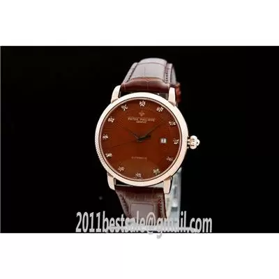 Patek Philippe Calatrava Brown Dial Maroon Leather Strap