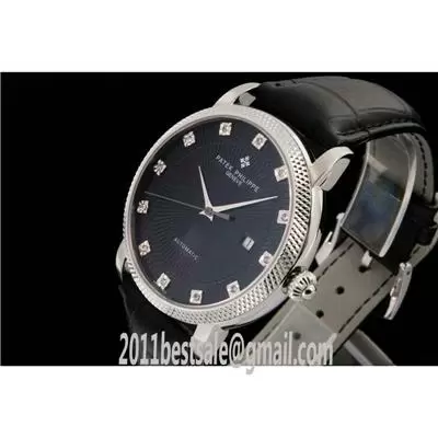 Patek Philippe Calatrava Black Dial Black Leather Strap