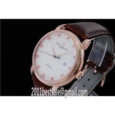 Patek Philippe Calatrava Rose Gold Case Maroon Leather Strap