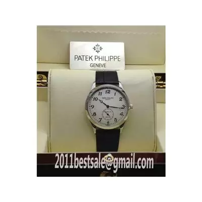 Patek Philippe Calatrava White Dial With One Sub Dial Black Leather Strap