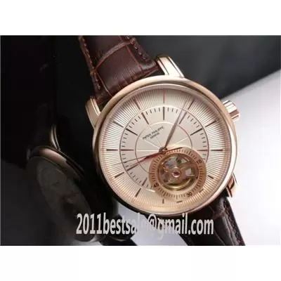 Patek Philippe Tourbillon Design Rose Gold Case Brown Leather Strap