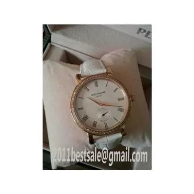 Patek Philippe Calatrava White Dial White Leather Strap