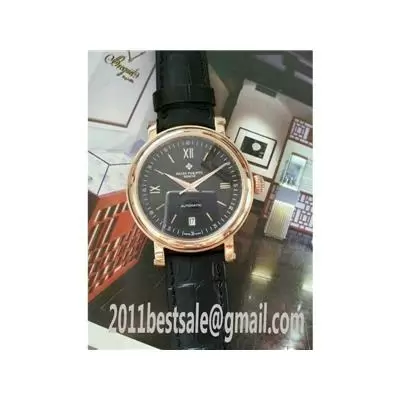 Patek Philippe Calatrava Black Dial Leather Strap Rose Gold Case