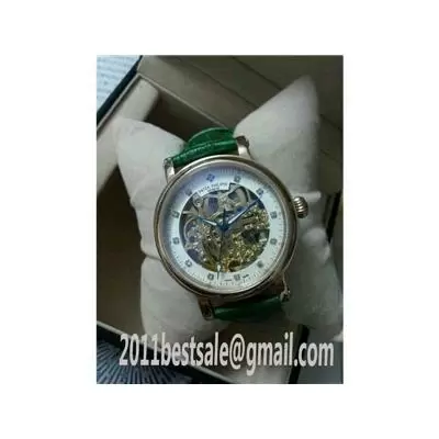 Patek Philippe Skeleton Dial White Bezel Green Strap