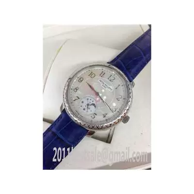 Patek Philippe Calatrava White Shell Dial Blue Leather Strap