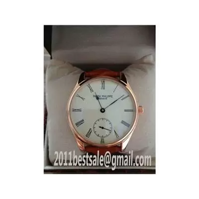 Patek Philippe Calatrava White Dial Rose Roman Numerals Gold Case