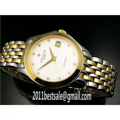 Patek Philippe Watches Swiss 2824 Movement Diamond White Dial Two Tone Strap