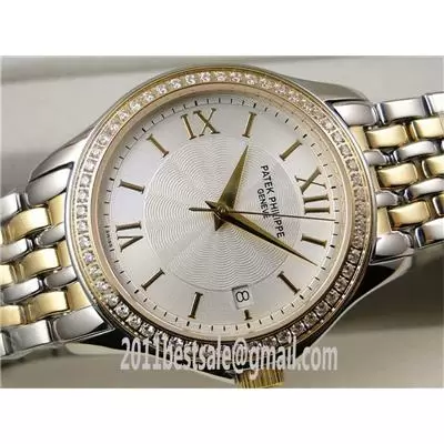 Swiss Patek Philippe Watches Swiss Eta 2824 Movement Diamond Bezel And White Dial Roman Marking