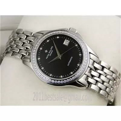 Patek Philippe Watches Swiss Eta 2824 Movement Diamond Bezel And Black Dial