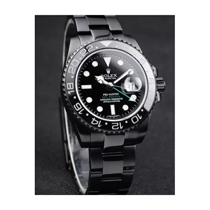 Swiss Rolex Gmt Master Ii Pro Hunter Black Steel Strap Black Dial Best Luxury Watches