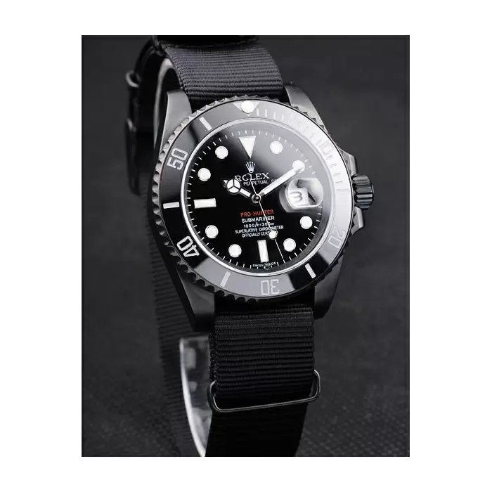 Swiss Rolex Submariner Pro Hunter Black Fabric Strap Black Dial Best Luxury Watches